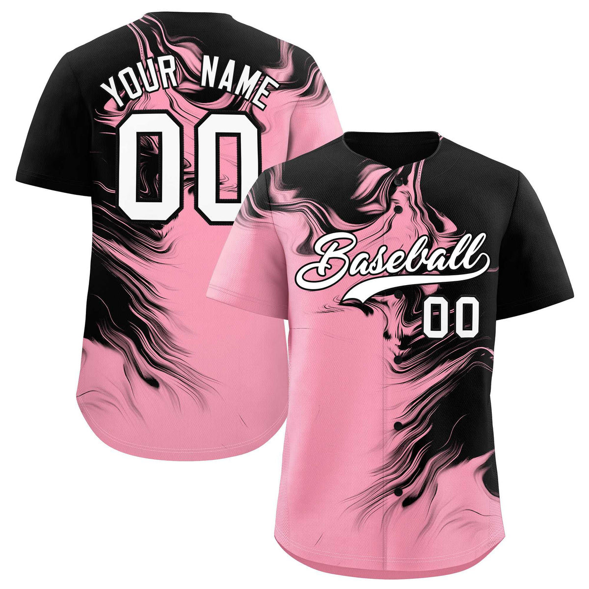 Custom Black Light Pink Personalized Ink Pattern Authentic Baseball Jersey| KXKSHOP