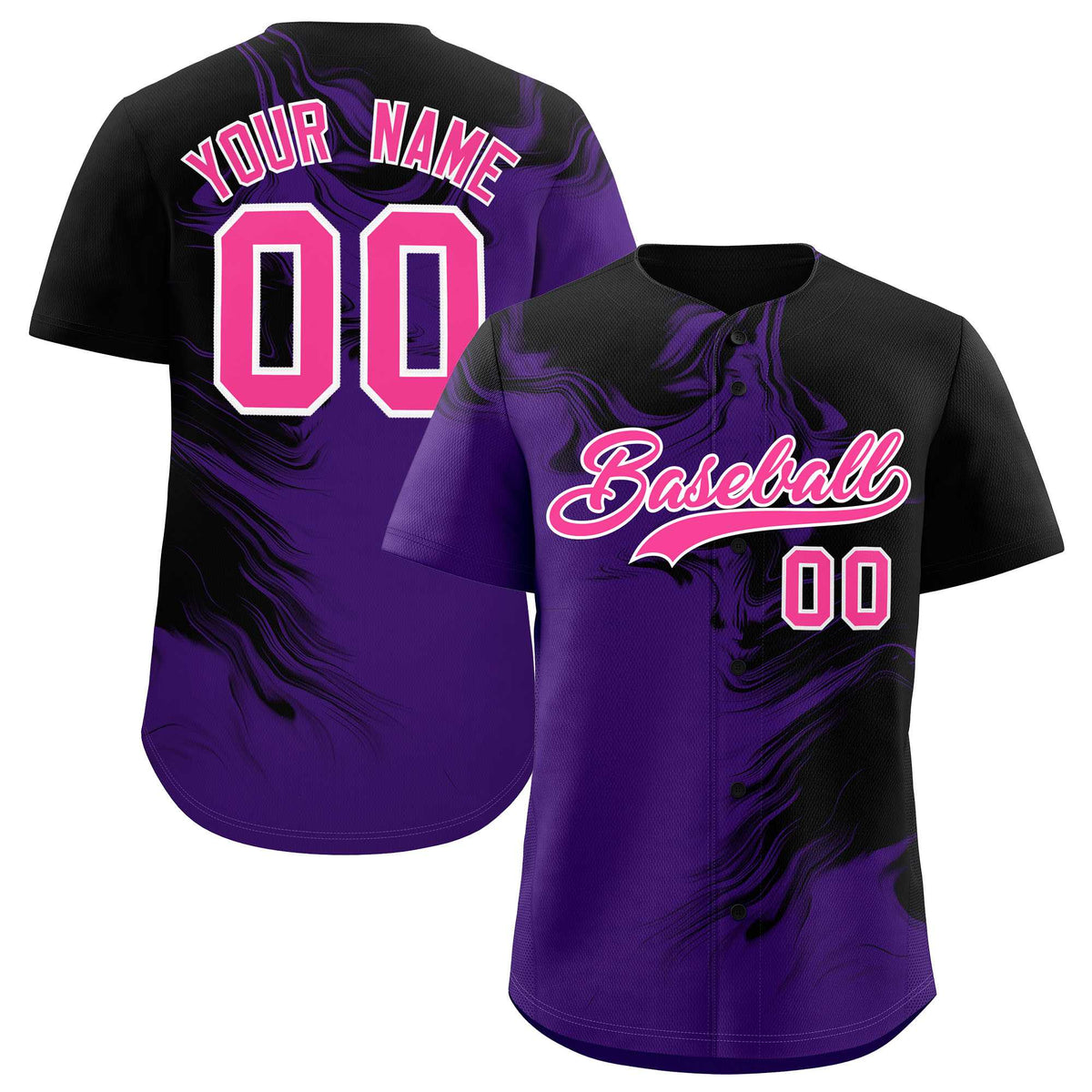 Custom Black Purple Personalized Ink Pattern Authentic Baseball Jersey| KXKSHOP