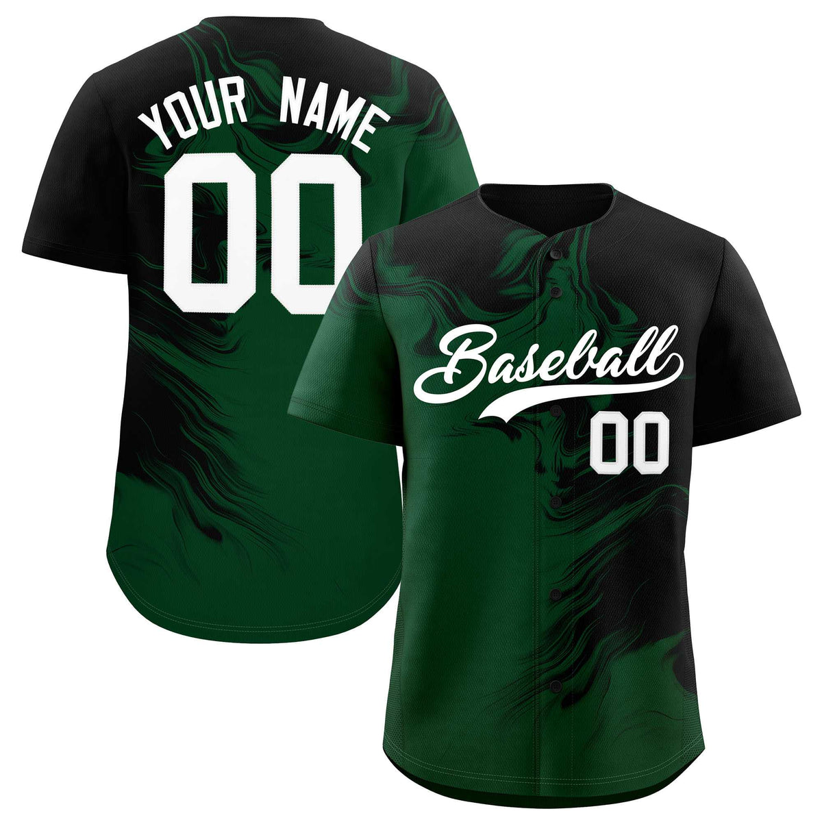 Custom Black Green Personalized Ink Pattern Authentic Baseball Jersey| KXKSHOP