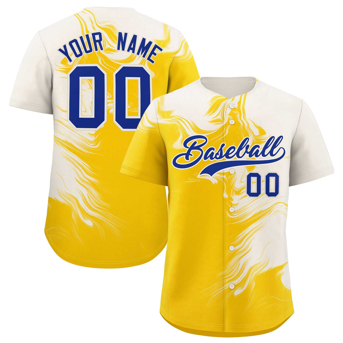 Custom Cream Gold Personalized Ink Pattern Authentic Baseball Jersey| KXKSHOP