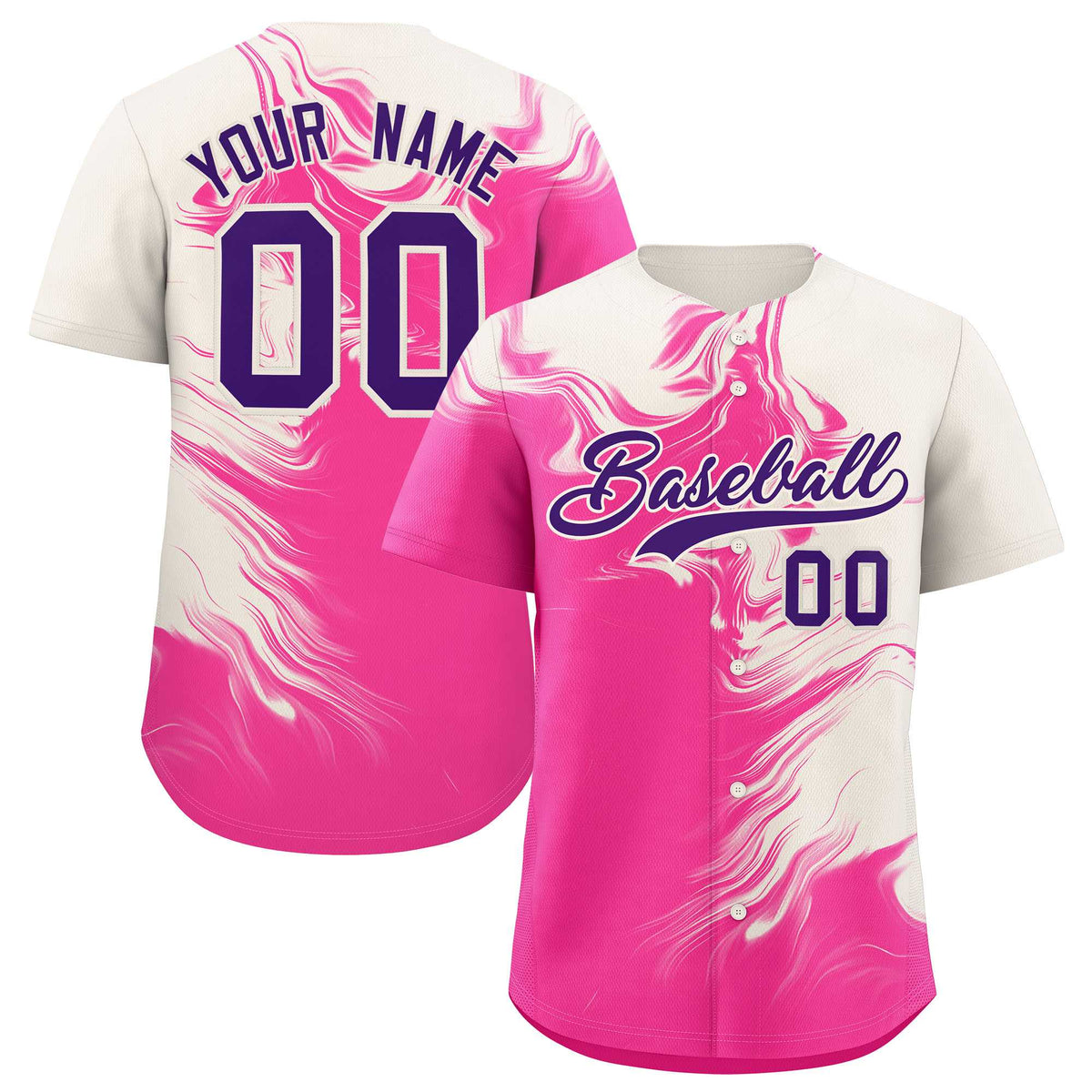 Custom Cream Pink Personalized Ink Pattern Authentic Baseball Jersey| KXKSHOP