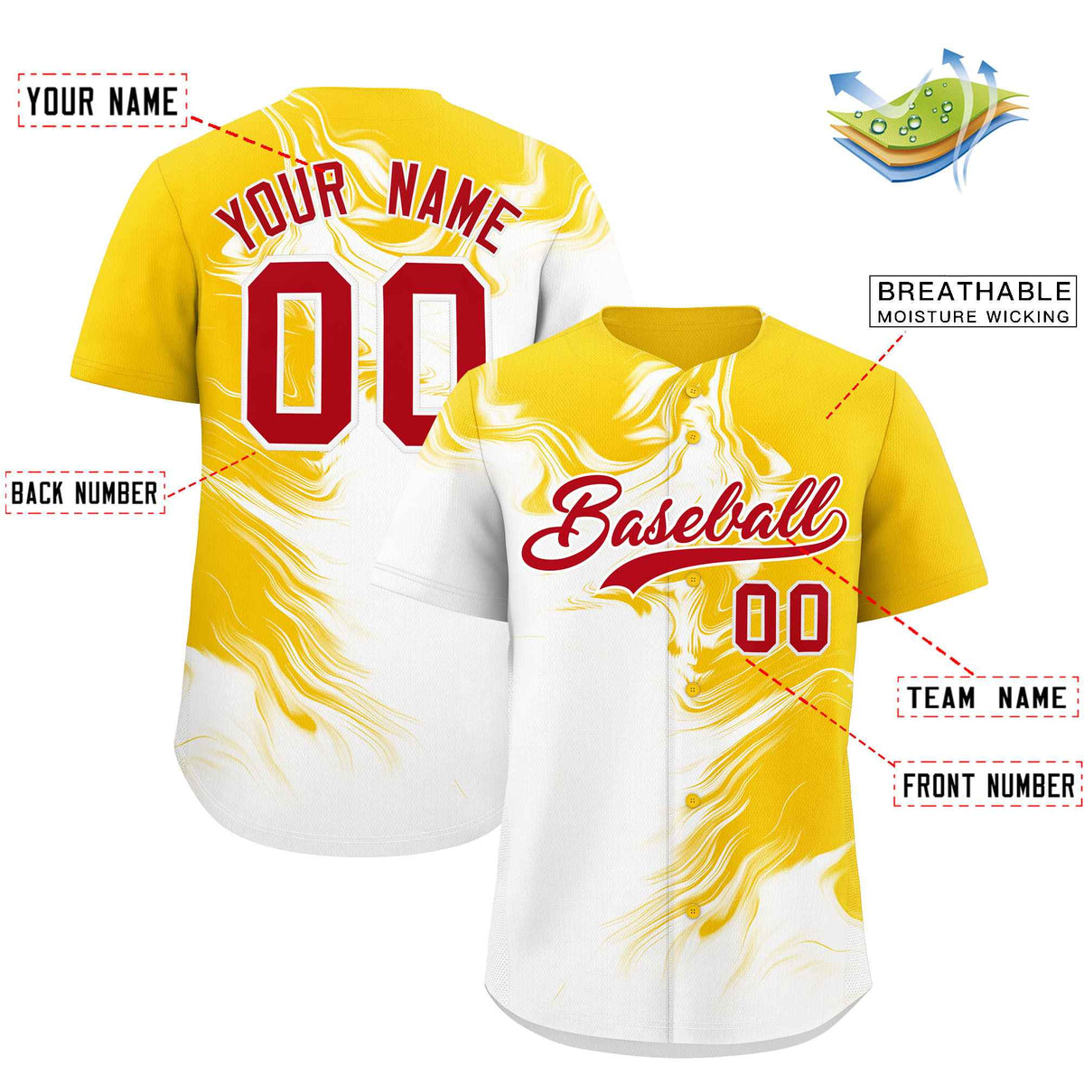 Custom Gold White Personalized Ink Pattern Authentic Baseball Jersey| KXKSHOP