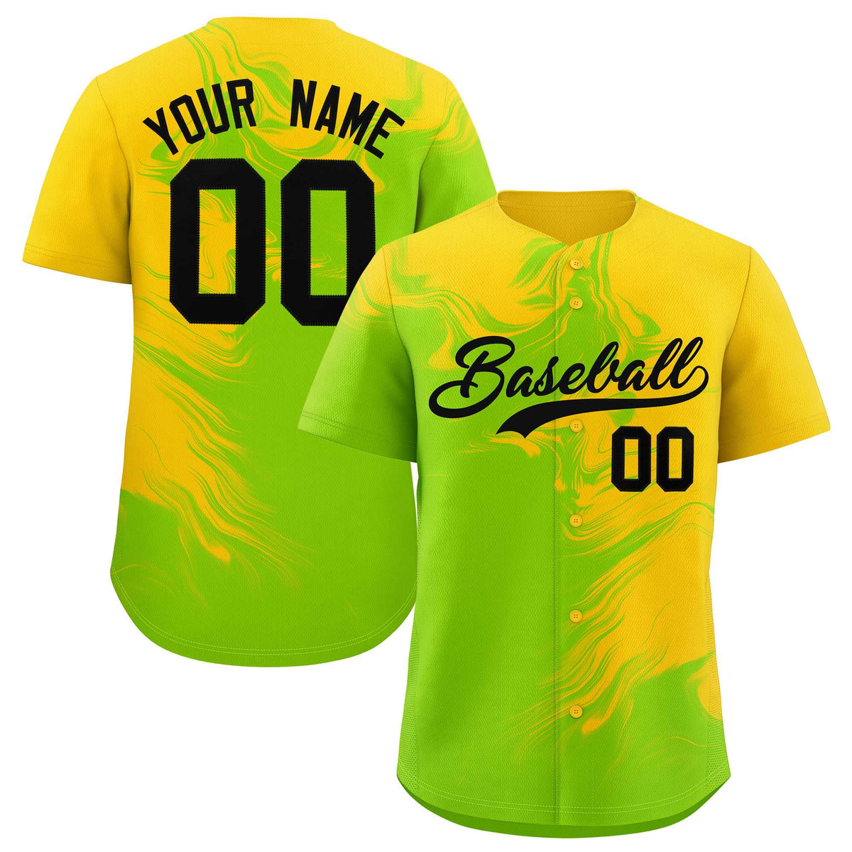 Custom Gold Neon Green Personalized Ink Pattern Authentic Baseball Jersey| KXKSHOP