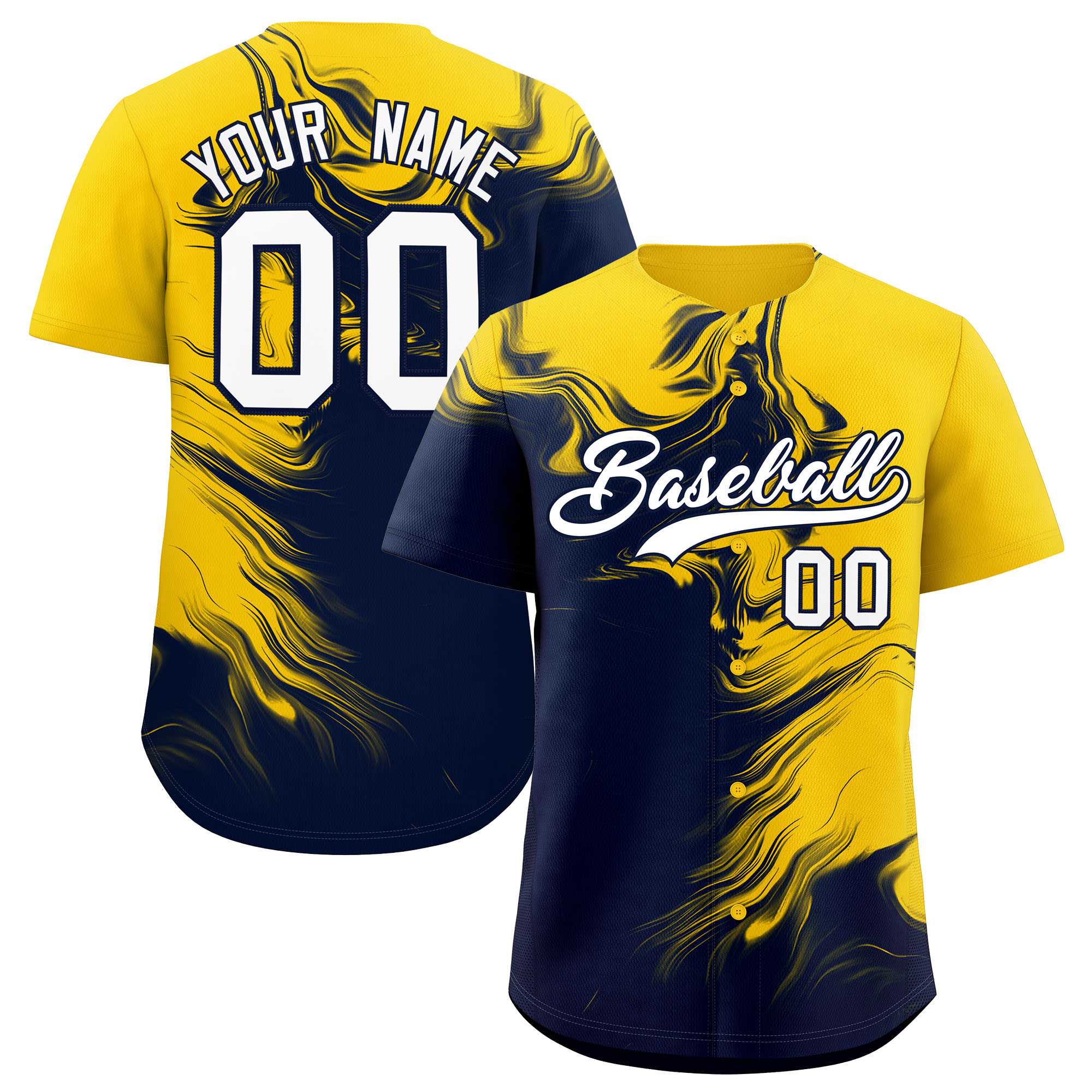 Custom Gold Navy Personalized Ink Pattern Authentic Baseball Jersey| KXKSHOP