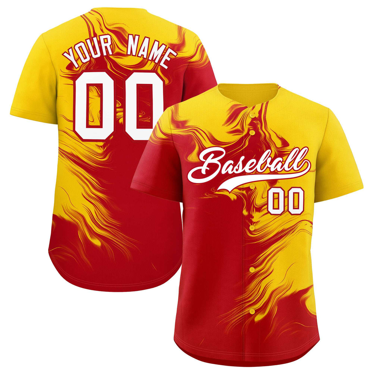 Custom Gold Red Personalized Ink Pattern Authentic Baseball Jersey| KXKSHOP