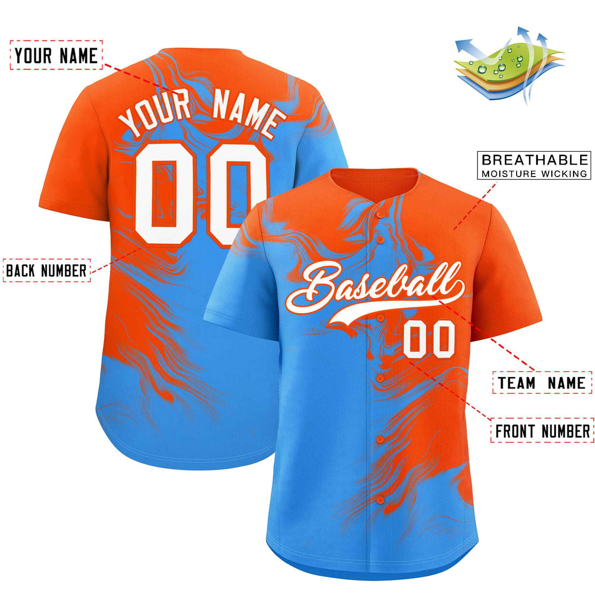 Custom Orange Powder Blue Personalized Ink Pattern Authentic Baseball Jersey| KXKSHOP