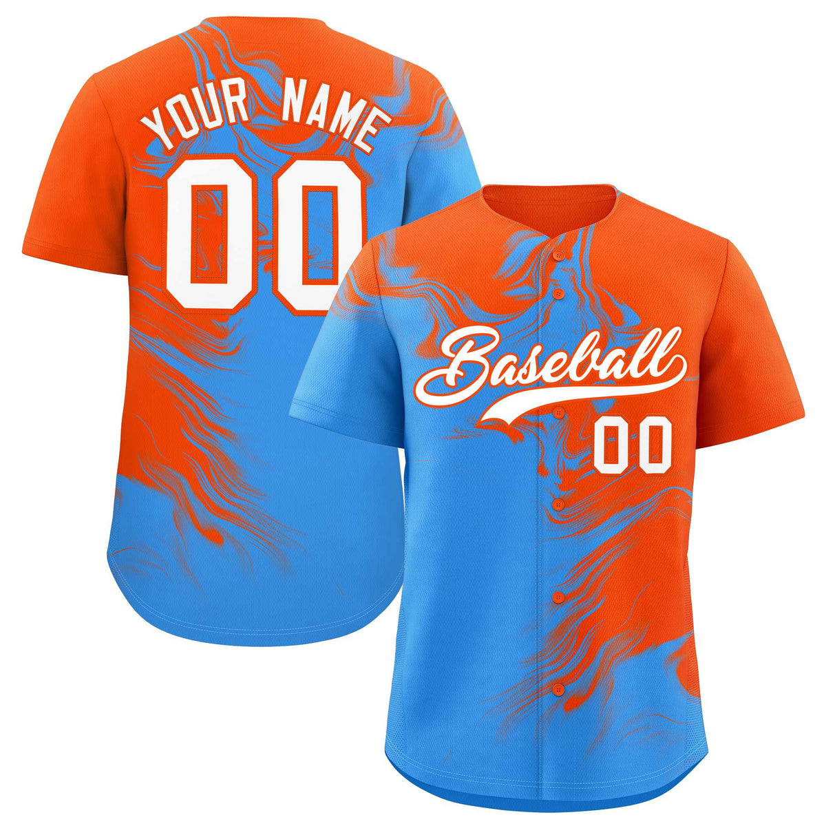 Custom Orange Powder Blue Personalized Ink Pattern Authentic Baseball Jersey| KXKSHOP