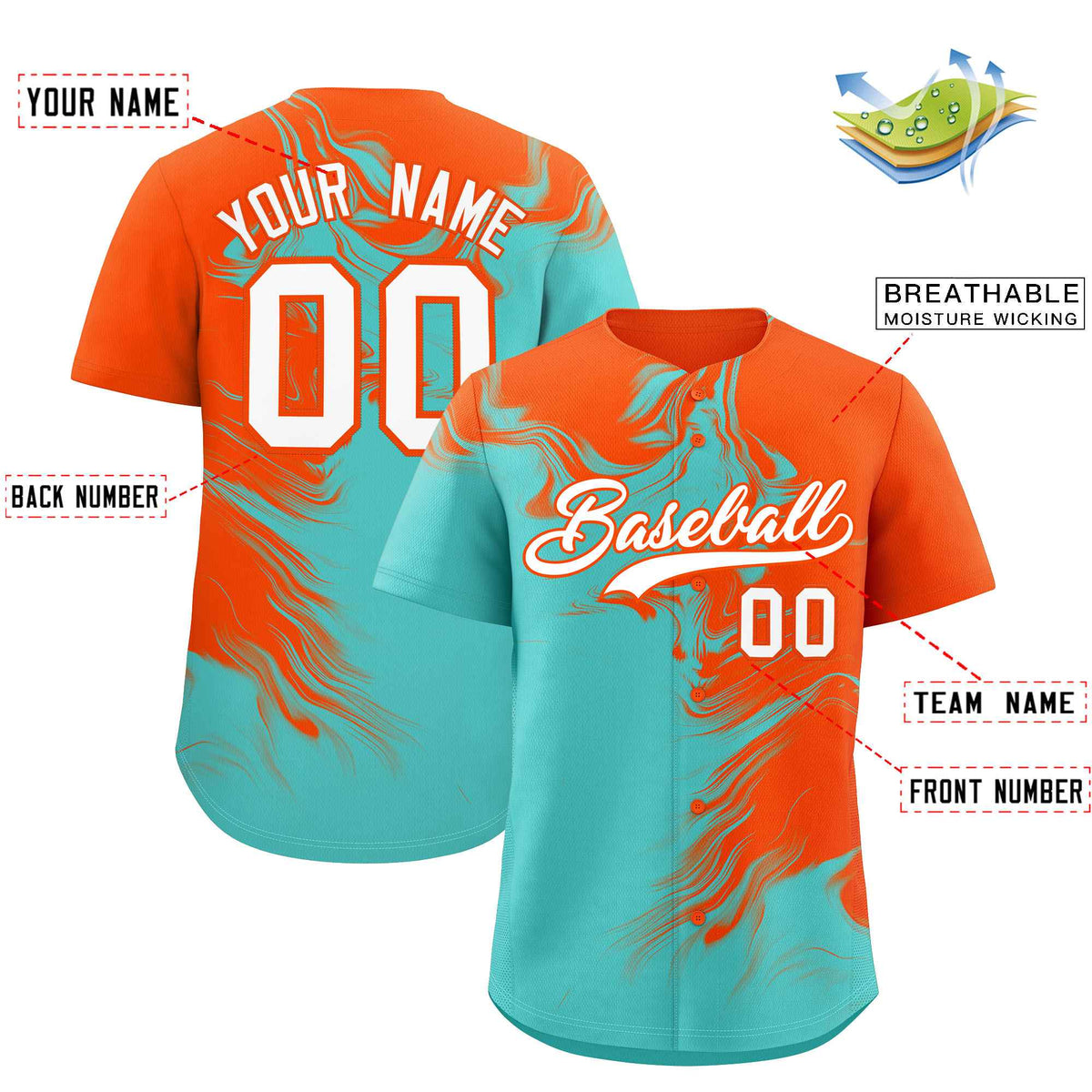 Custom Orange Bright Green Personalized Ink Pattern Authentic Baseball Jersey| KXKSHOP