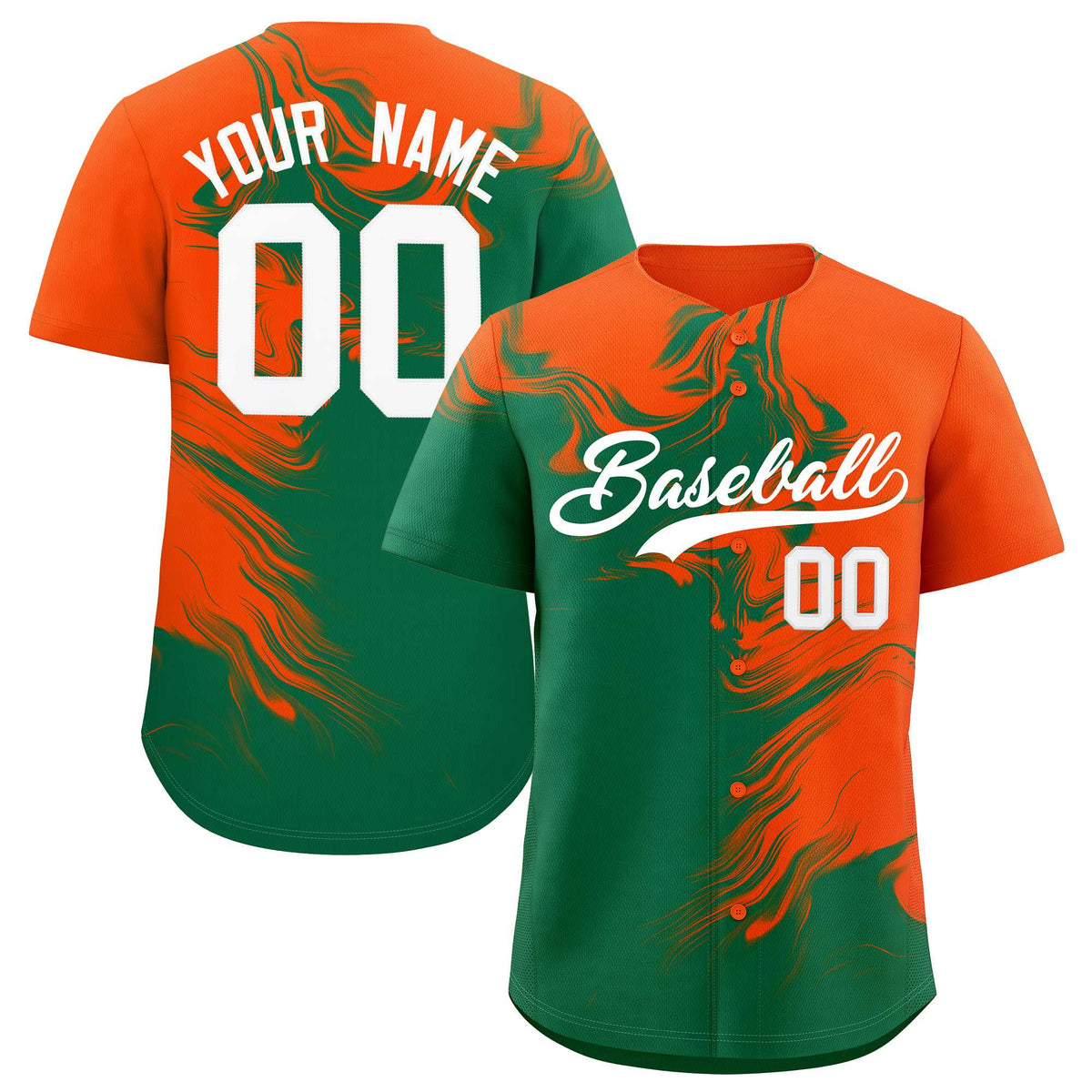 Custom Orange Kelly Green Personalized Ink Pattern Authentic Baseball Jersey| KXKSHOP
