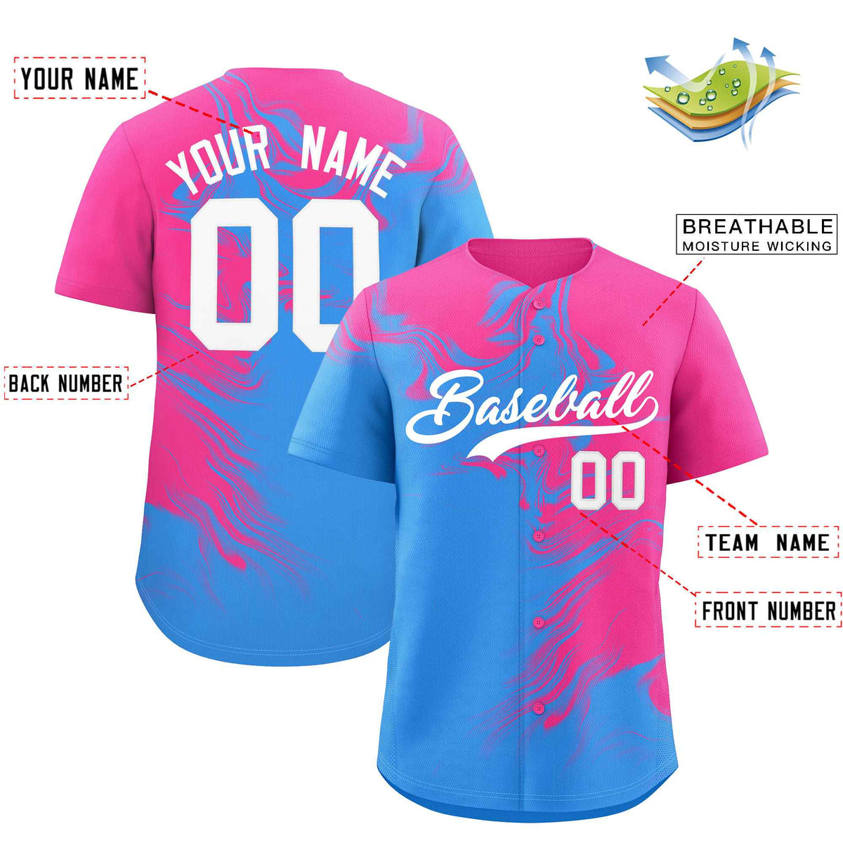 Custom Pink Powder Blue Personalized Ink Pattern Authentic Baseball Jersey| KXKSHOP
