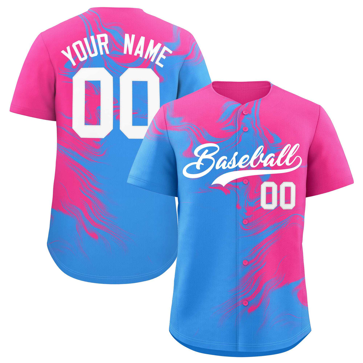 Custom Pink Powder Blue Personalized Ink Pattern Authentic Baseball Jersey| KXKSHOP