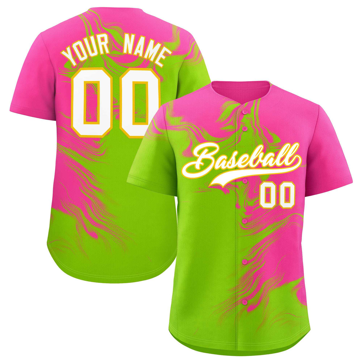 Custom Pink Neon Green Personalized Ink Pattern Authentic Baseball Jersey| KXKSHOP