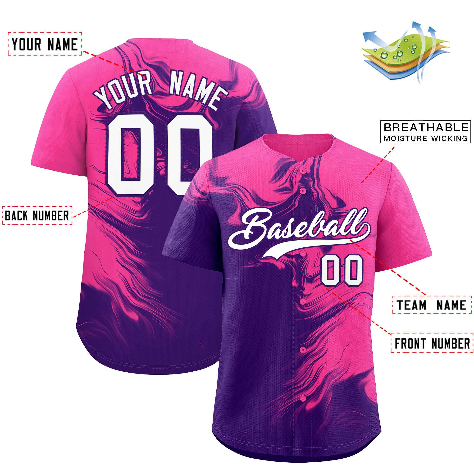 Custom Pink Purple Personalized Ink Pattern Authentic Baseball Jersey| KXKSHOP