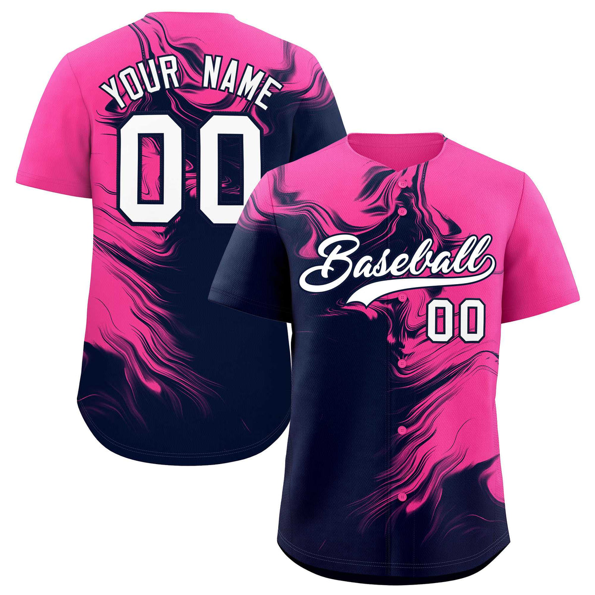 Custom Pink Navy Personalized Ink Pattern Authentic Baseball Jersey| KXKSHOP