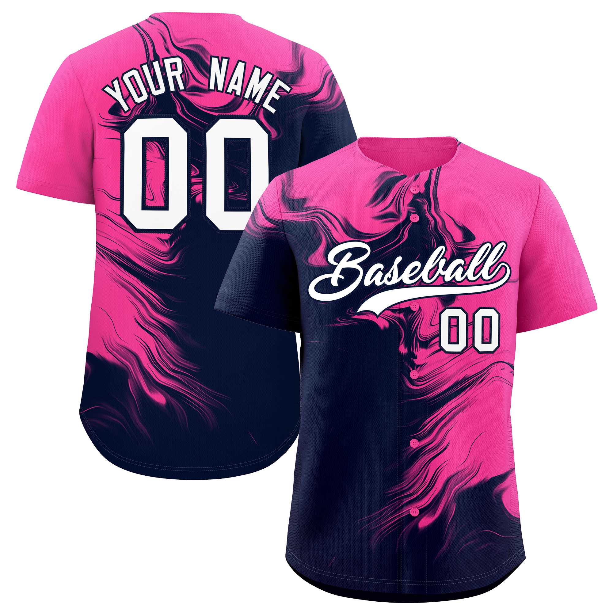 Custom Pink Navy Personalized Ink Pattern Authentic Baseball Jersey| KXKSHOP