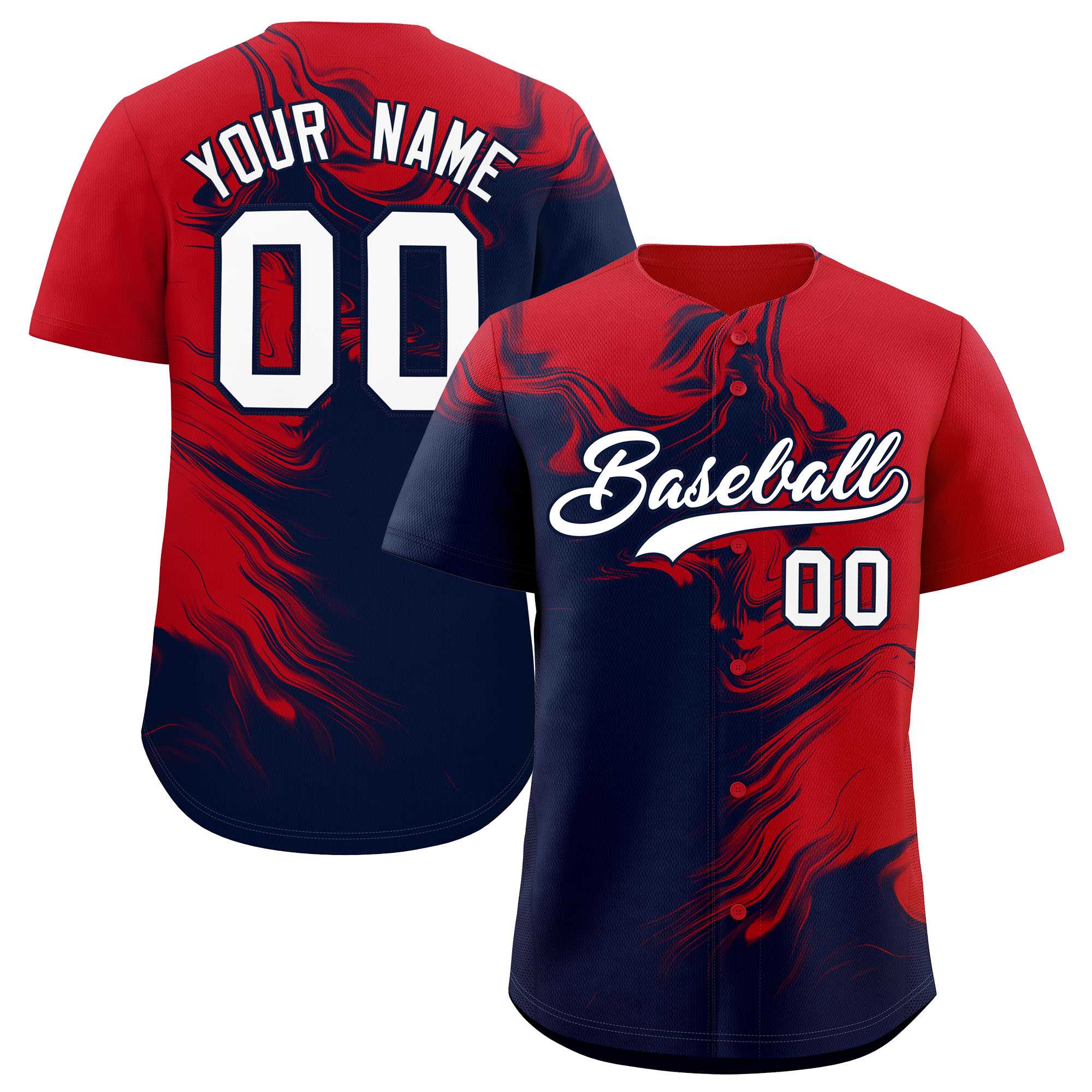Custom Red Navy Personalized Ink Pattern Authentic Baseball Jersey| KXKSHOP