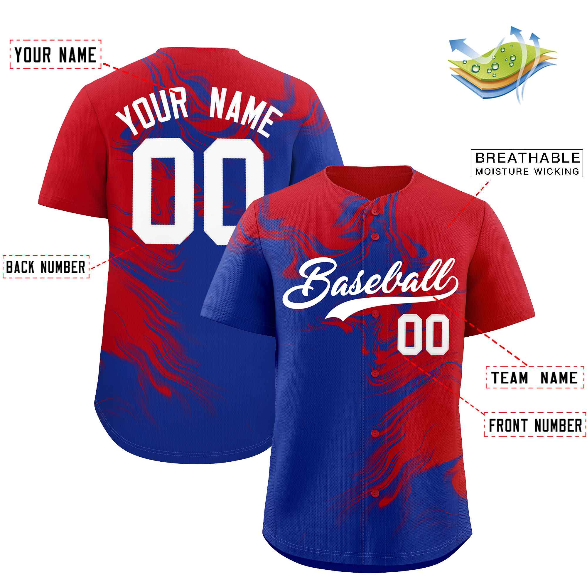 Custom Red Royal Personalized Ink Pattern Authentic Baseball Jersey| KXKSHOP