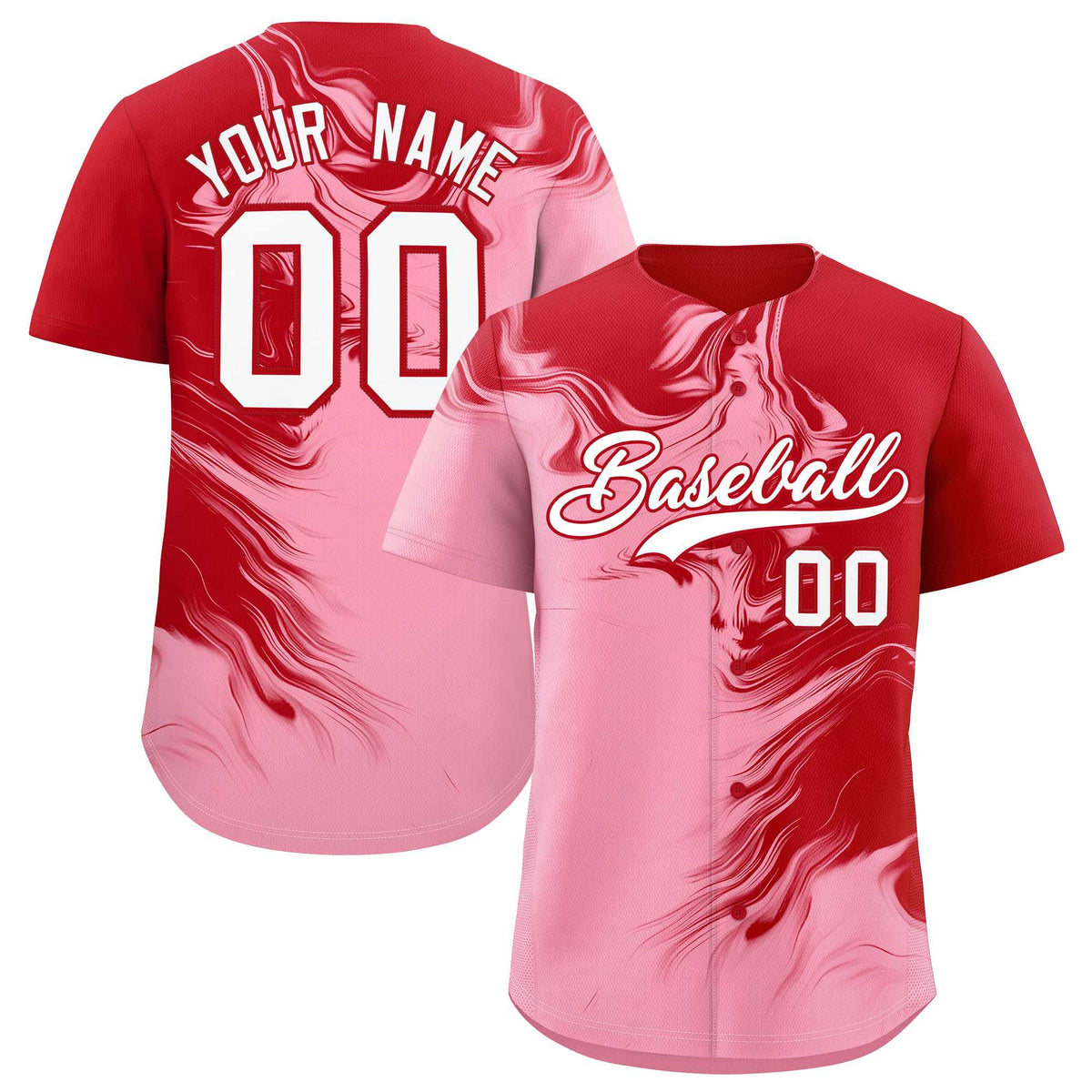 Custom Red Light Pink Personalized Ink Pattern Authentic Baseball Jersey| KXKSHOP