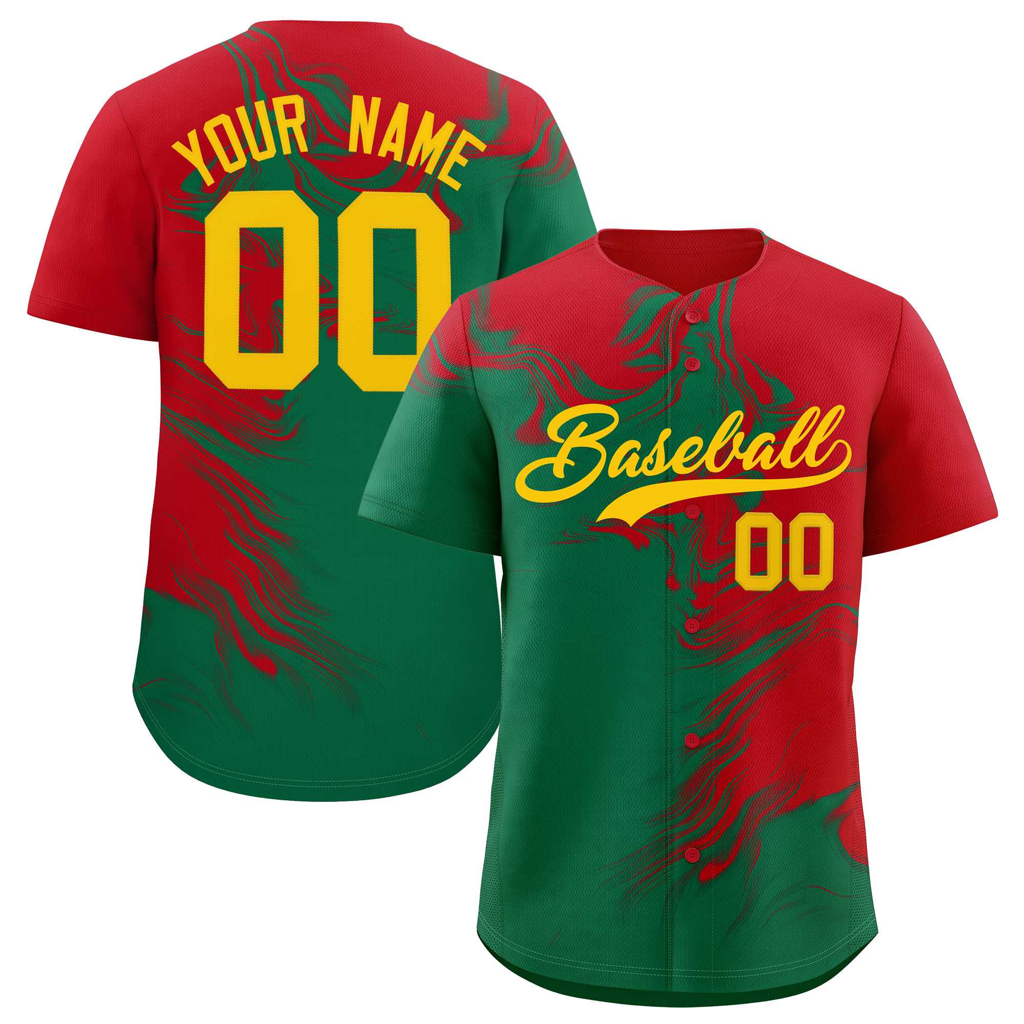 Custom Red Kelly Green Personalized Ink Pattern Authentic Baseball Jersey| KXKSHOP