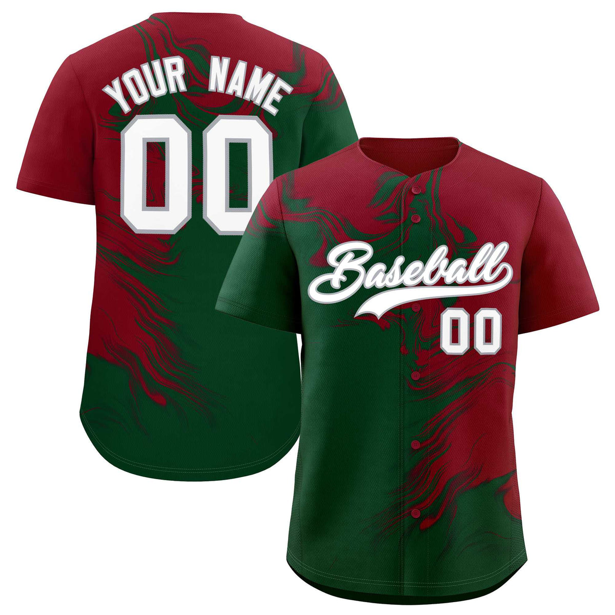 Custom Crimson Green Personalized Ink Pattern Authentic Baseball Jersey| KXKSHOP