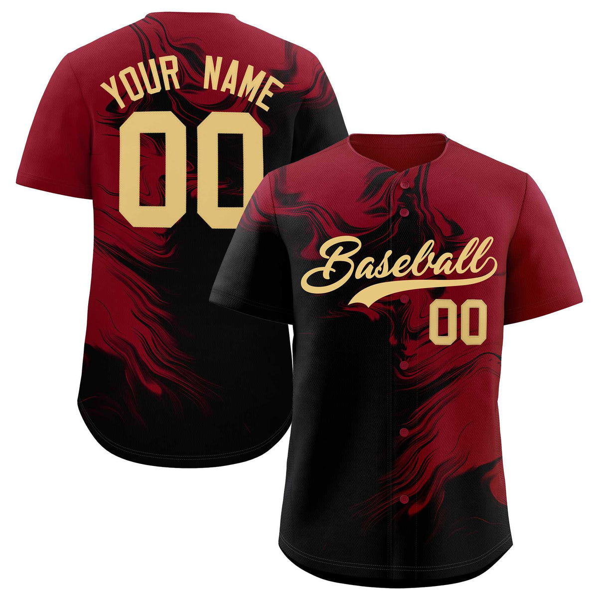 Custom Crimson Black Personalized Ink Pattern Authentic Baseball Jersey| KXKSHOP