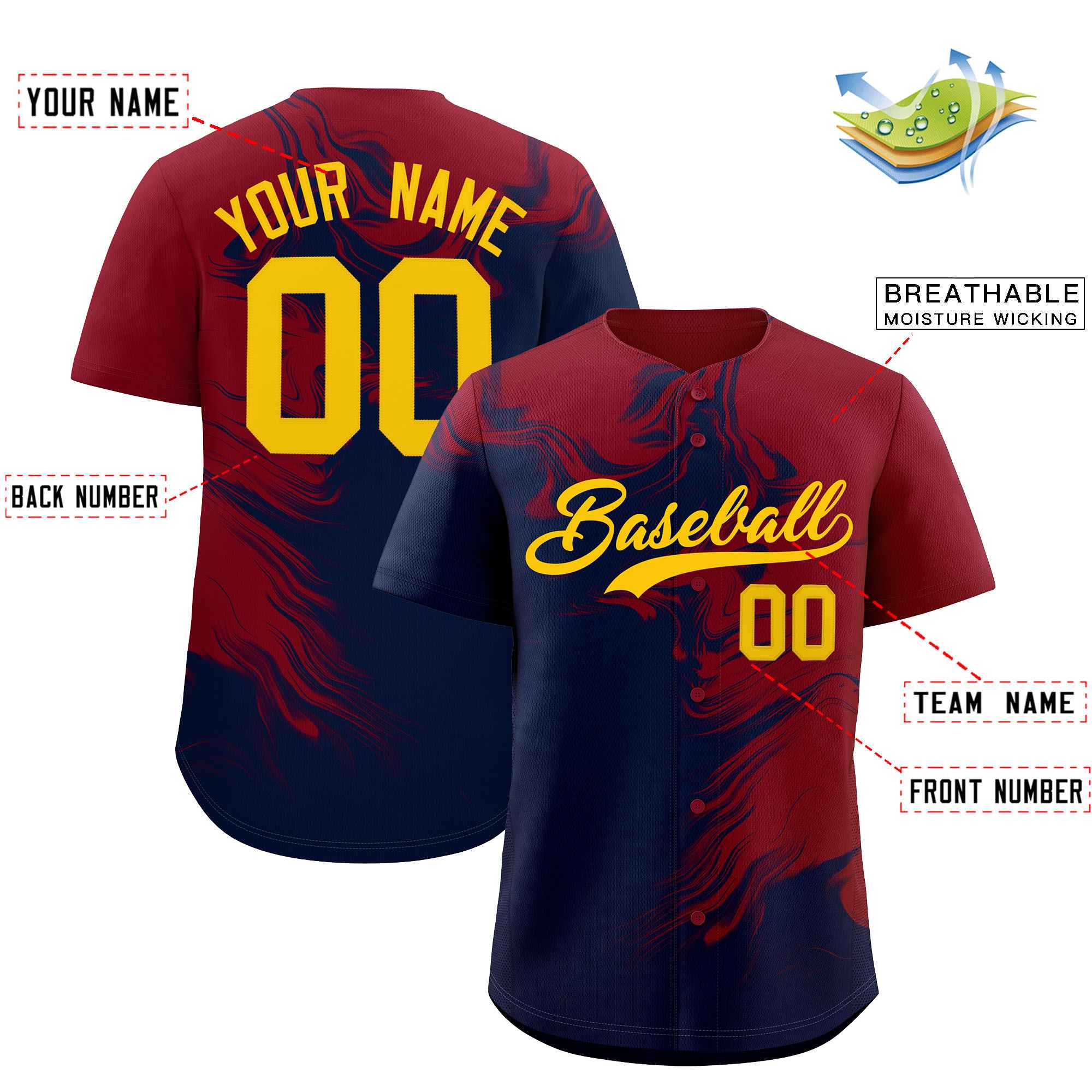 Custom Crimson Navy Personalized Ink Pattern Authentic Baseball Jersey| KXKSHOP