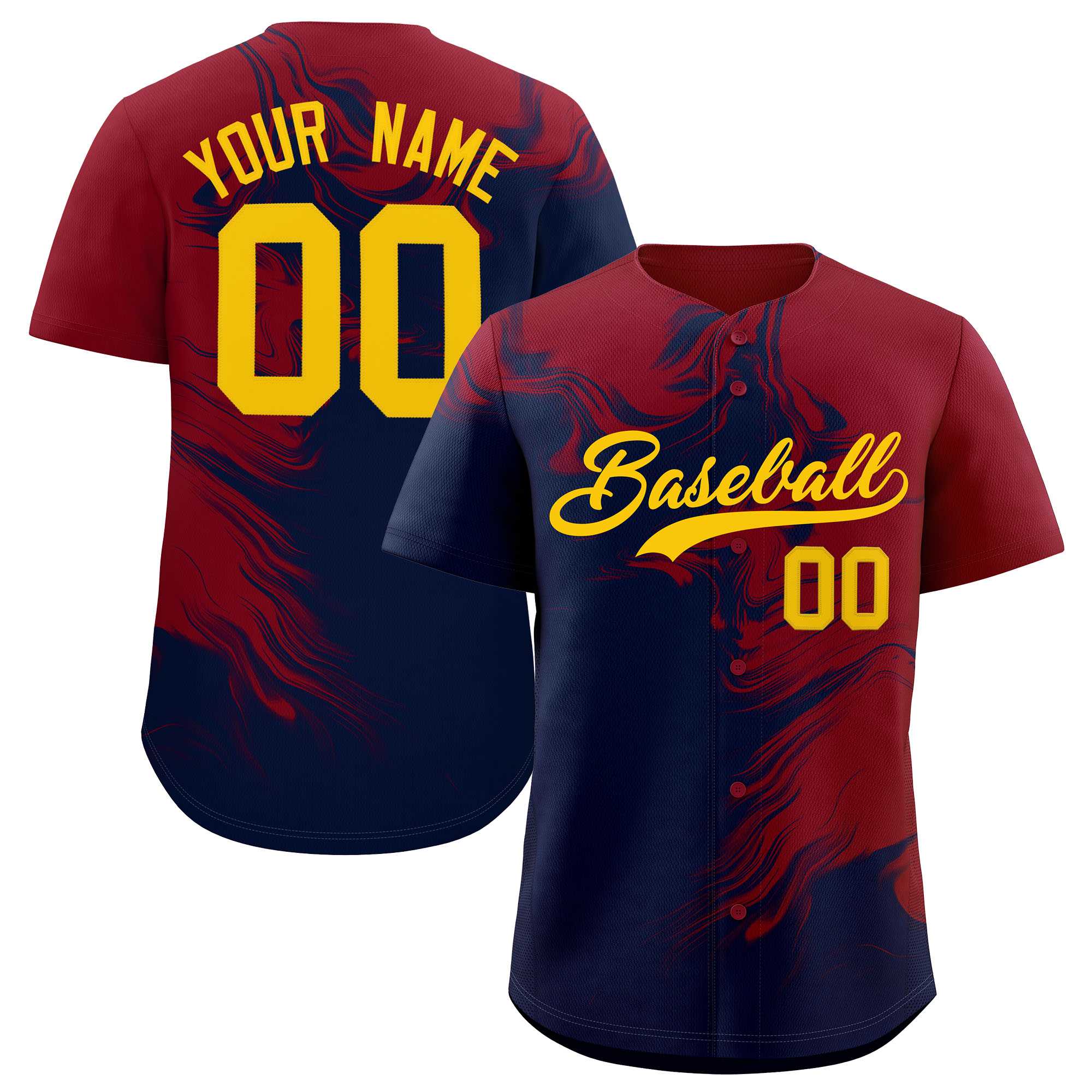 Custom Crimson Navy Personalized Ink Pattern Authentic Baseball Jersey| KXKSHOP