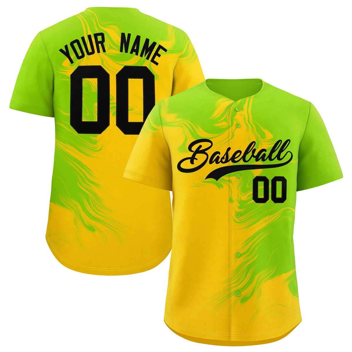 Custom Neon Green Gold Personalized Ink Pattern Authentic Baseball Jersey| KXKSHOP