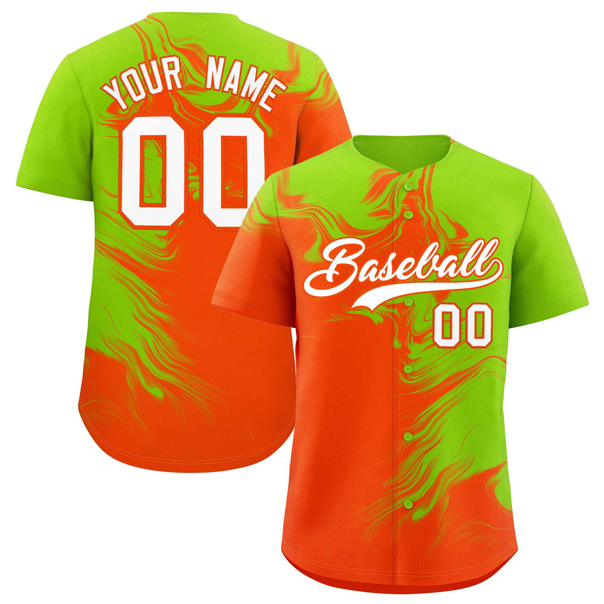 Custom Neon Green Orange Personalized Ink Pattern Authentic Baseball Jersey| KXKSHOP
