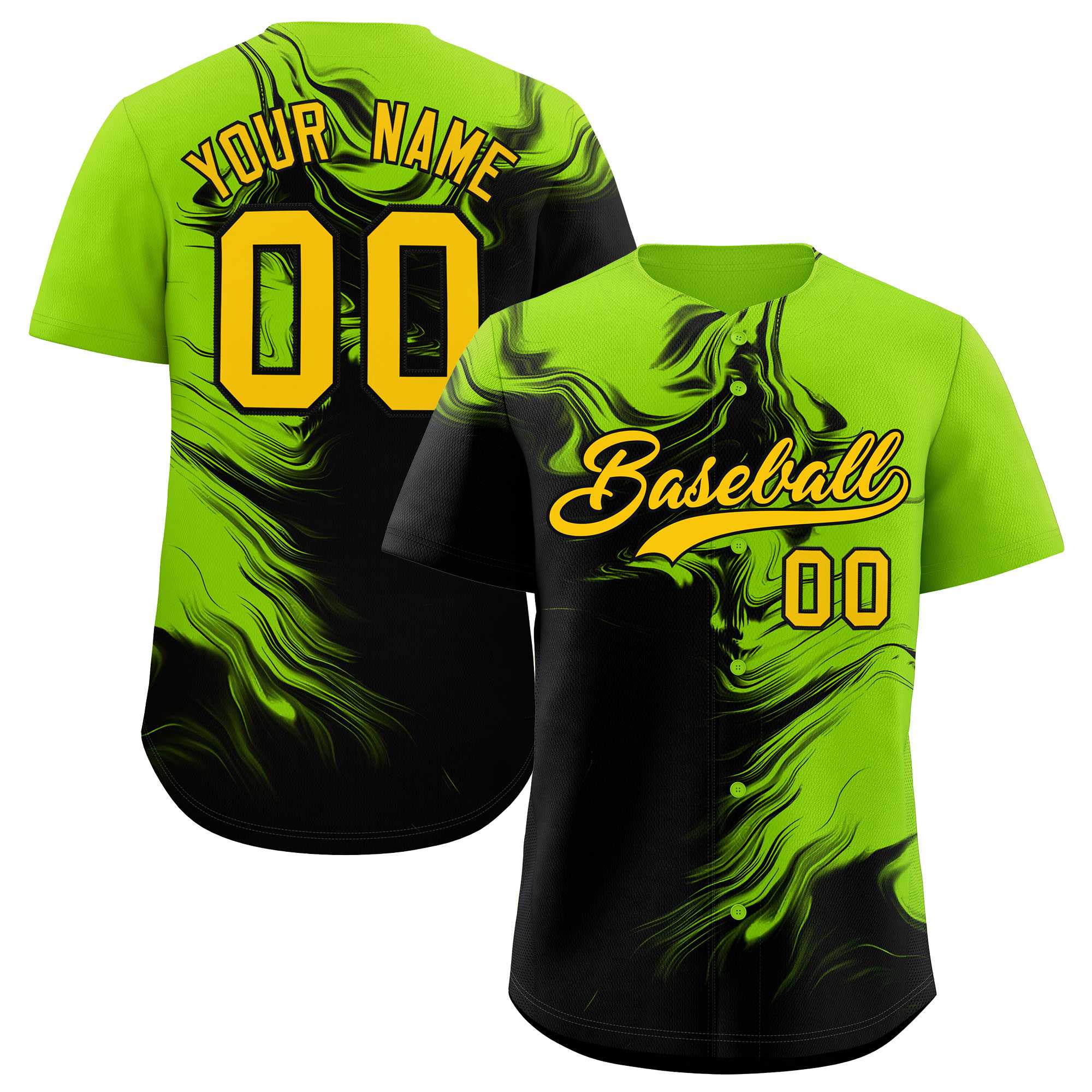 Custom Neon Green Black Personalized Ink Pattern Authentic Baseball Jersey| KXKSHOP