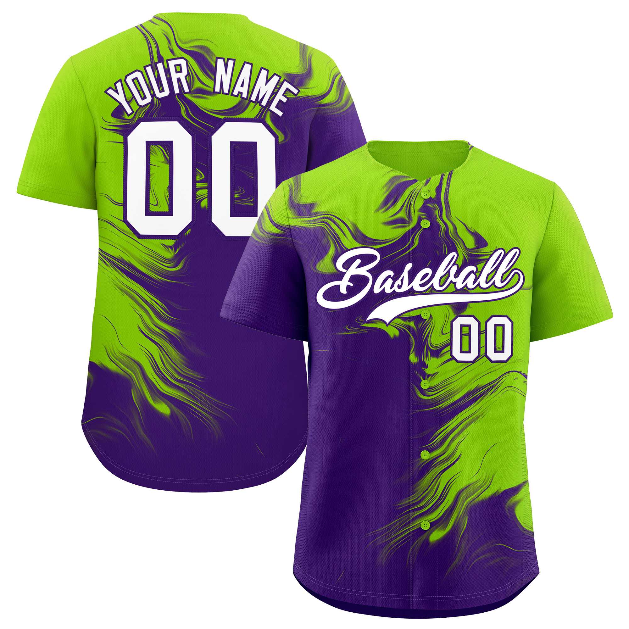 Custom Neon Green Purple Personalized Ink Pattern Authentic Baseball Jersey| KXKSHOP