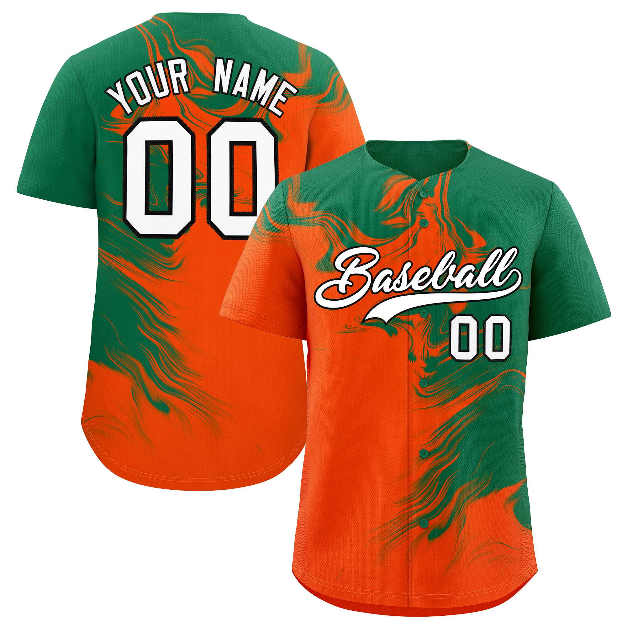 Custom Kelly Green Orange Personalized Ink Pattern Authentic Baseball Jersey| KXKSHOP