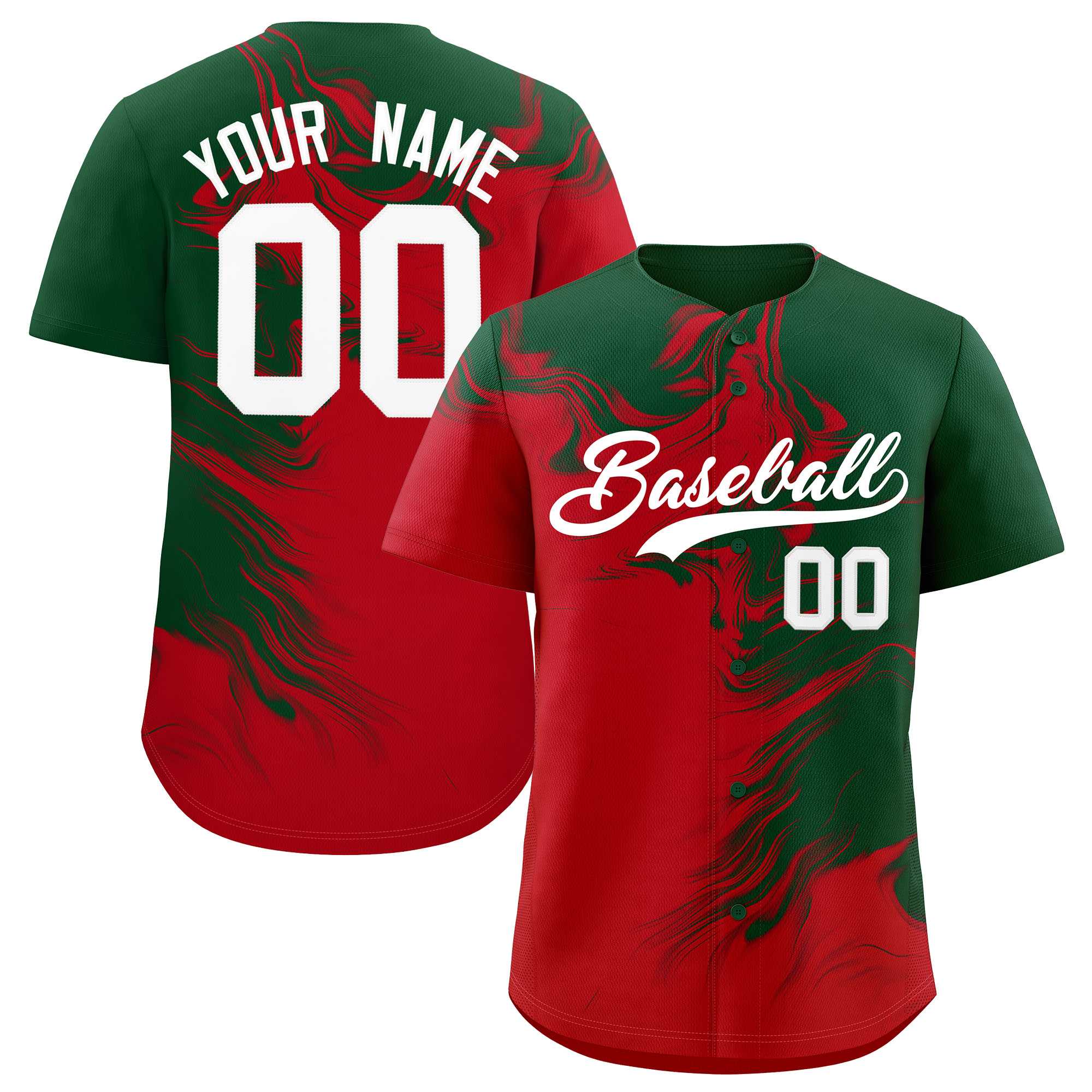 Custom Green Red Personalized Ink Pattern Authentic Baseball Jersey| KXKSHOP