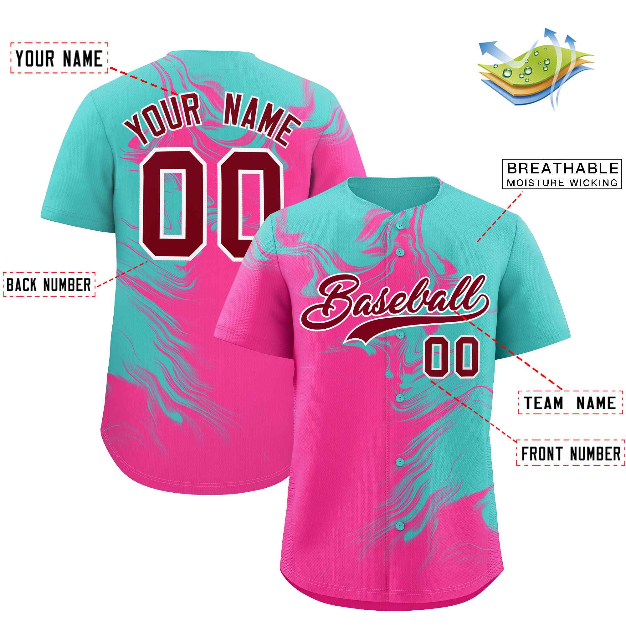 Custom Bright Green Pink Personalized Ink Pattern Authentic Baseball Jersey| KXKSHOP