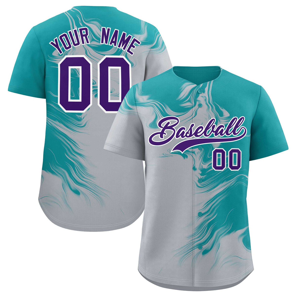 Custom Aqua Gray Personalized Ink Pattern Authentic Baseball Jersey| KXKSHOP