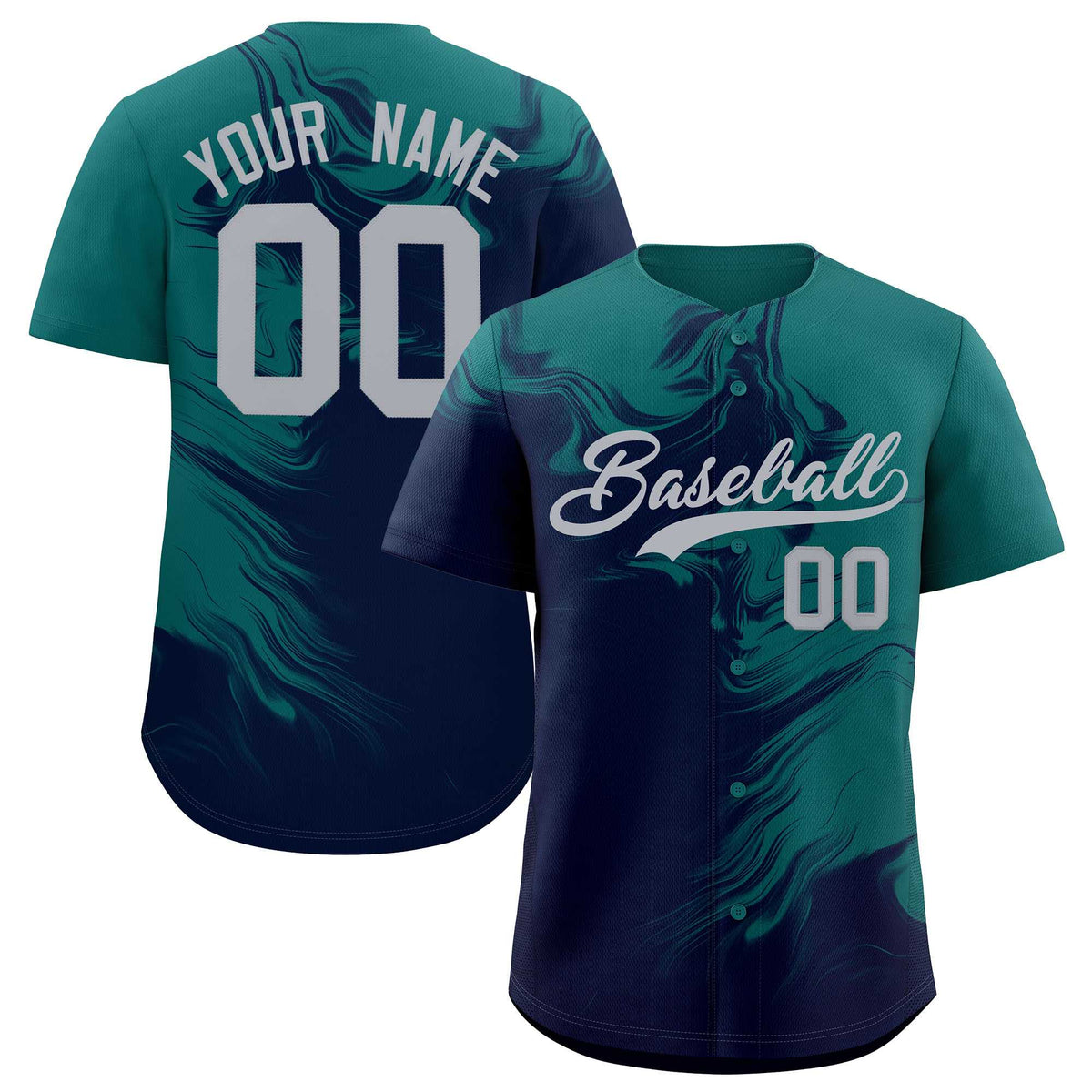 Custom Aqua Navy Personalized Ink Pattern Authentic Baseball Jersey| KXKSHOP