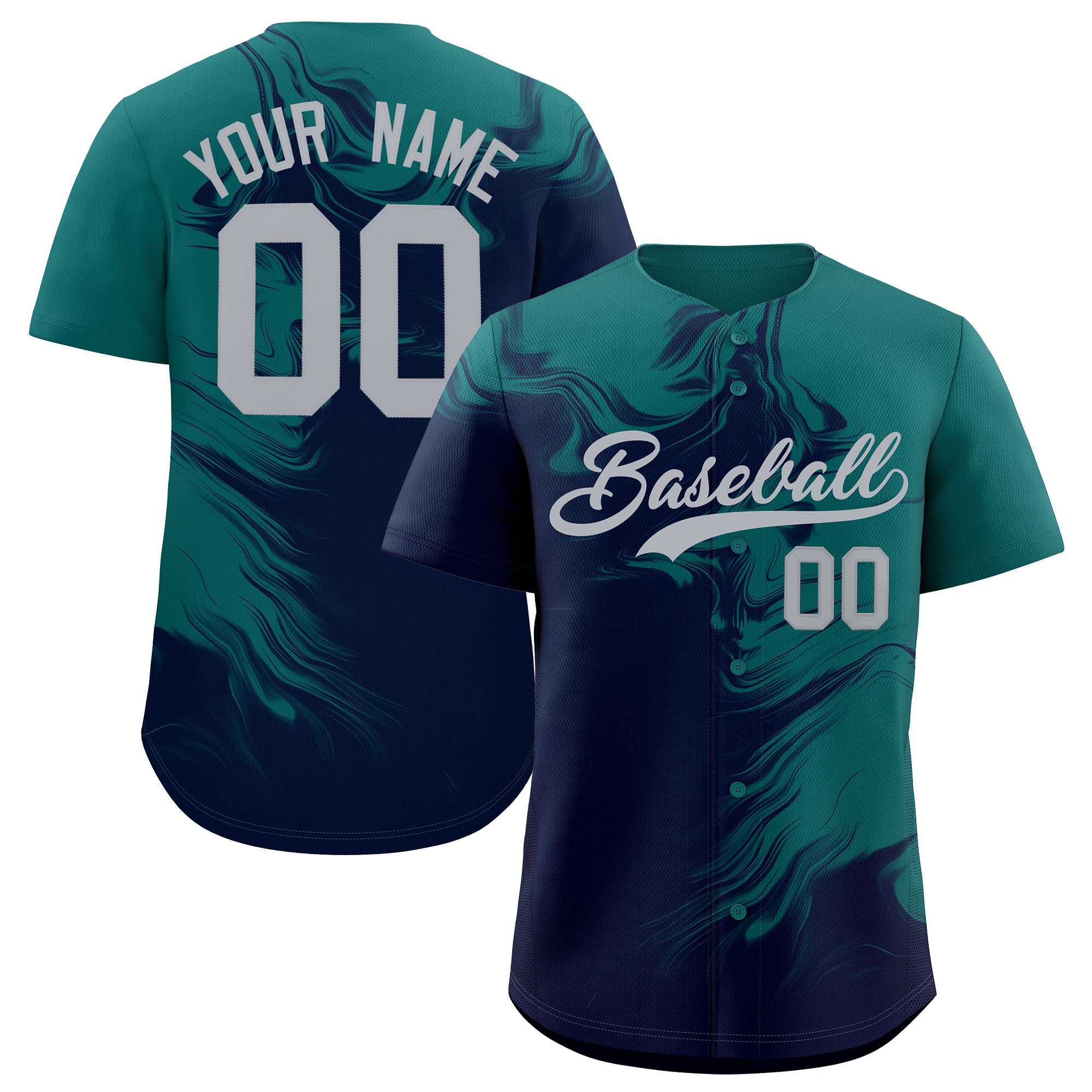 Custom Aqua Navy Personalized Ink Pattern Authentic Baseball Jersey| KXKSHOP