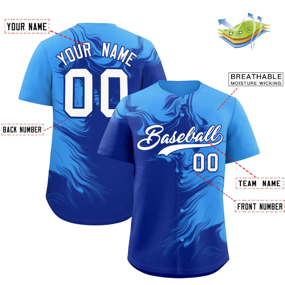 Custom Powder Blue Royal Personalized Ink Pattern Authentic Baseball Jersey| KXKSHOP