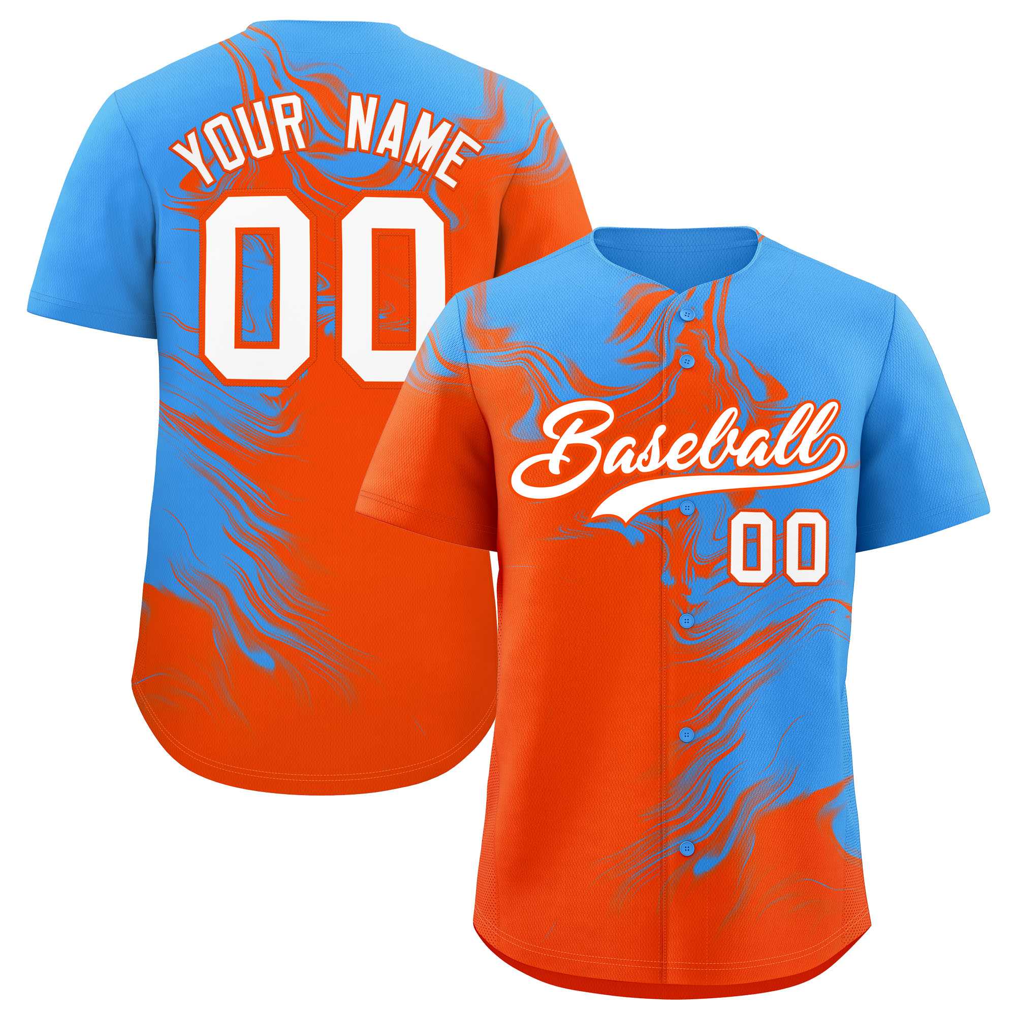 Custom Powder Blue Orange Personalized Ink Pattern Authentic Baseball Jersey| KXKSHOP