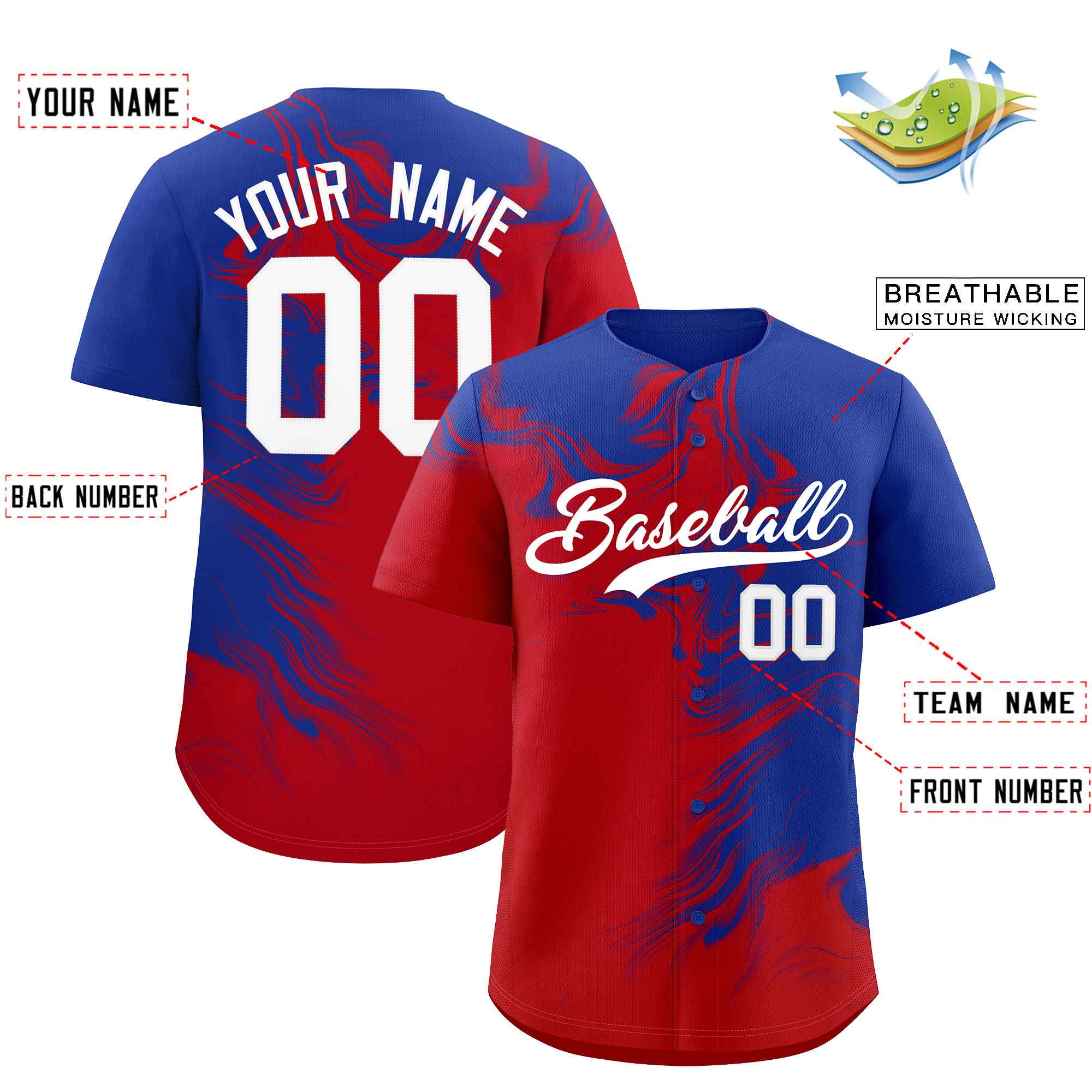 Custom Royal Red Personalized Ink Pattern Authentic Baseball Jersey| KXKSHOP