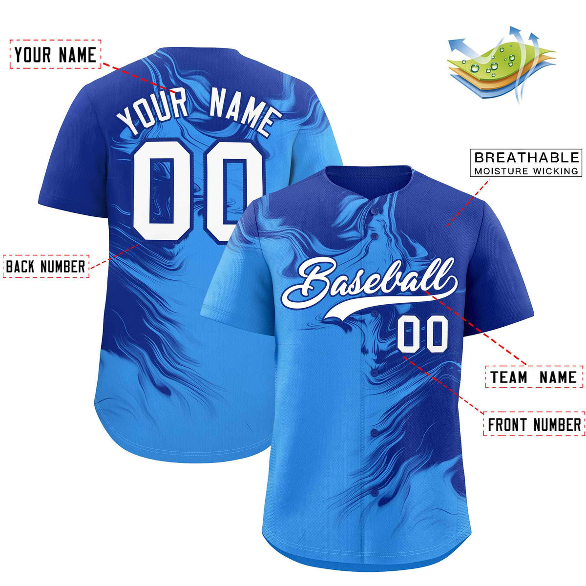 Custom Royal Powder Blue Personalized Ink Pattern Authentic Baseball Jersey| KXKSHOP