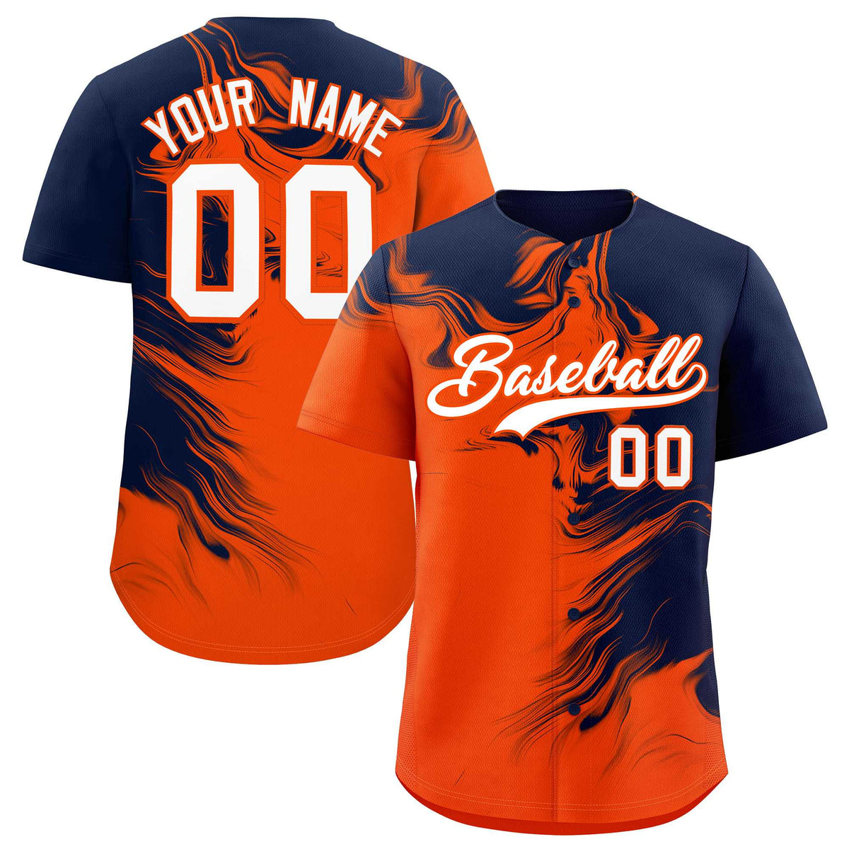 Custom Navy Orange Personalized Ink Pattern Authentic Baseball Jersey| KXKSHOP