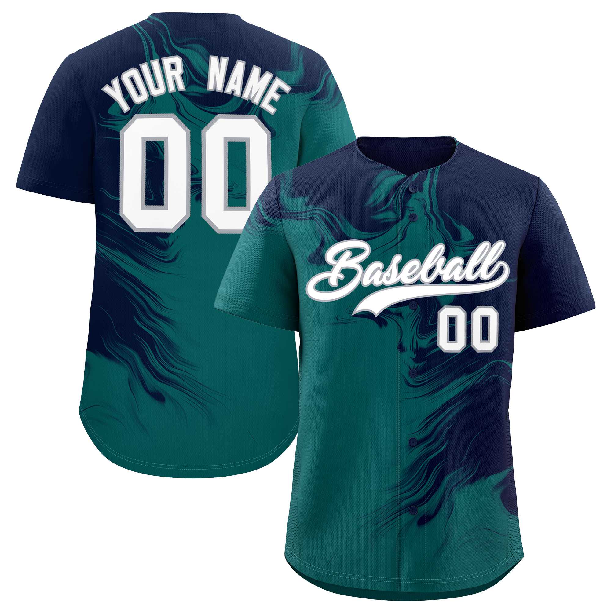 Custom Navy Aqua Personalized Ink Pattern Authentic Baseball Jersey| KXKSHOP