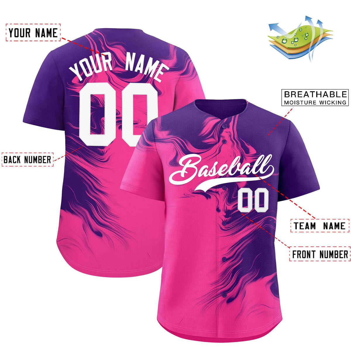 Custom Purple Pink Personalized Ink Pattern Authentic Baseball Jersey| KXKSHOP