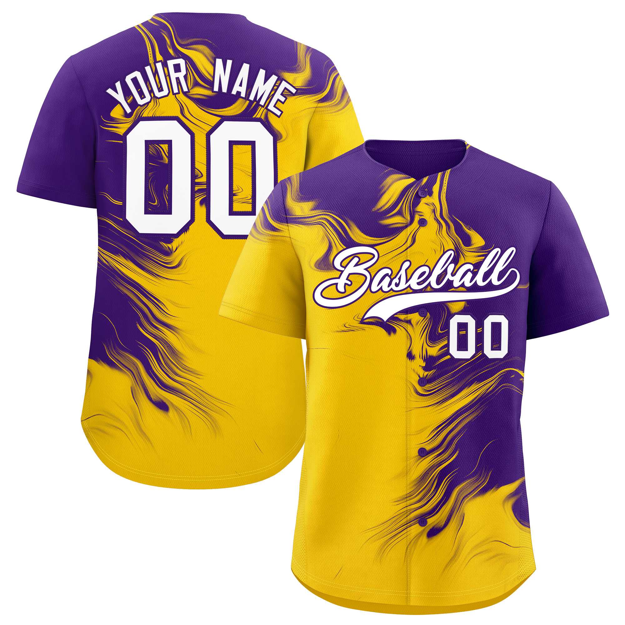 Custom Purple Gold Personalized Ink Pattern Authentic Baseball Jersey| KXKSHOP
