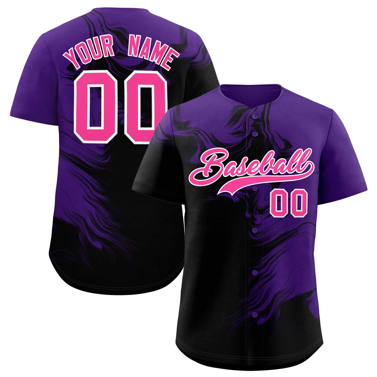 Custom Purple Black Personalized Ink Pattern Authentic Baseball Jersey| KXKSHOP