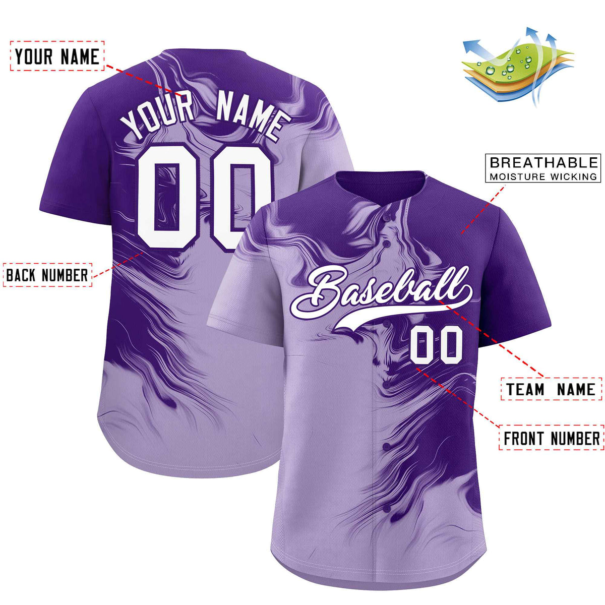 Custom Purple Light Purple Personalized Ink Pattern Authentic Baseball Jersey| KXKSHOP