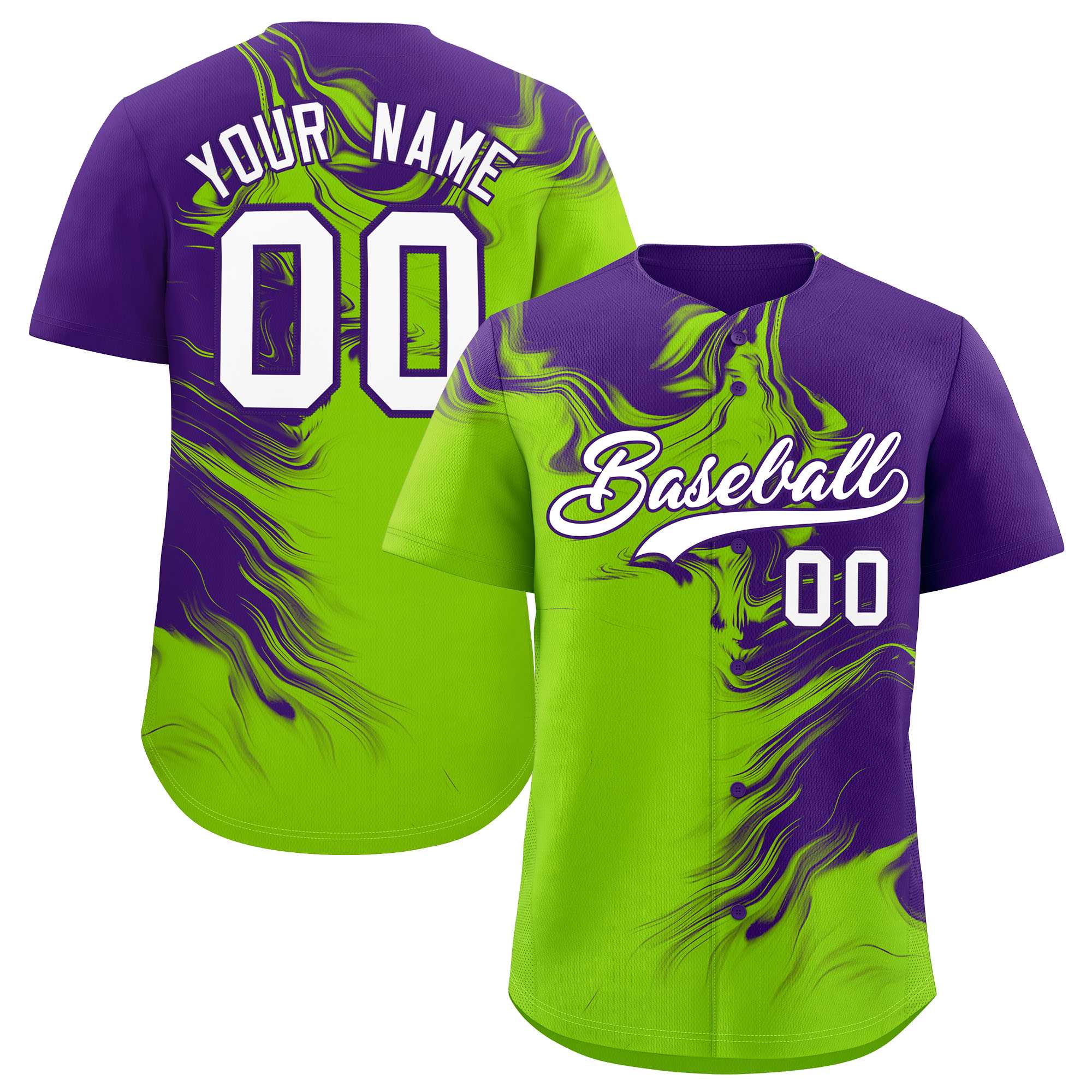 Custom Purple Neon Green Personalized Ink Pattern Authentic Baseball Jersey| KXKSHOP