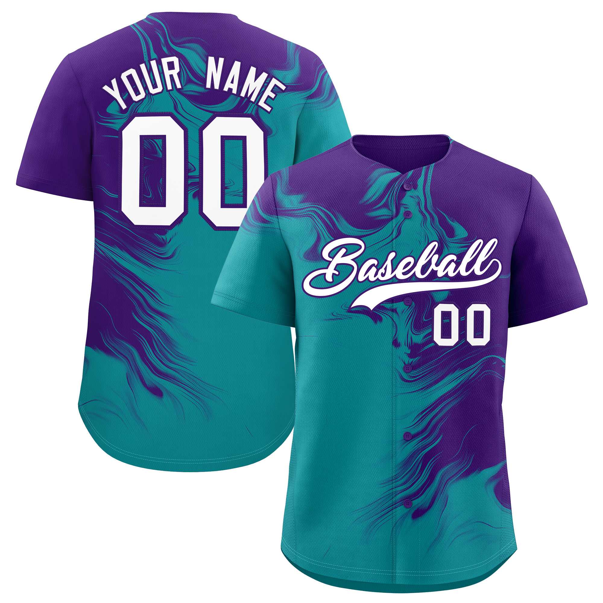 Custom Purple Aqua Personalized Ink Pattern Authentic Baseball Jersey| KXKSHOP