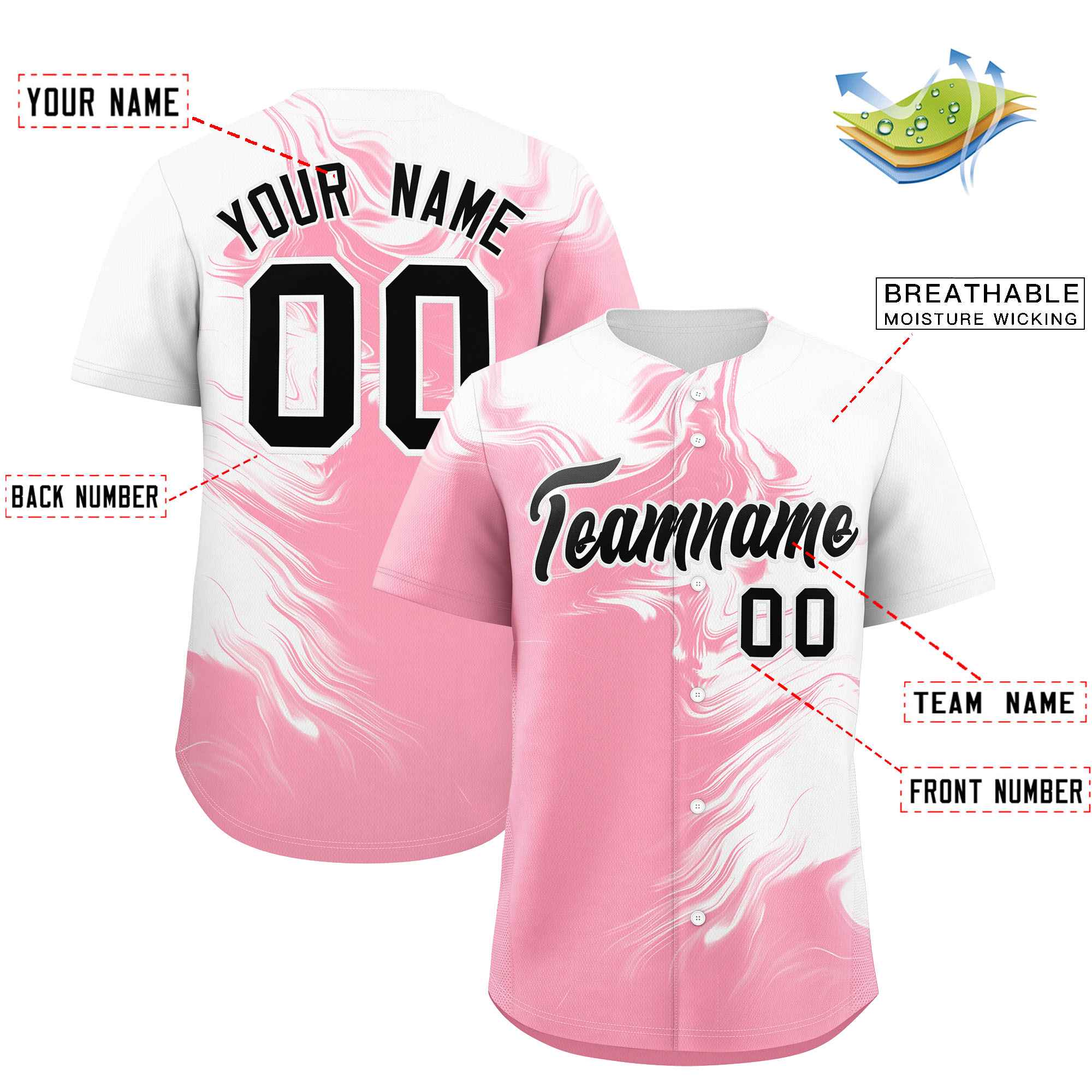 Custom White Light Pink Personalized Ink Pattern Authentic Baseball Jersey| KXKSHOP